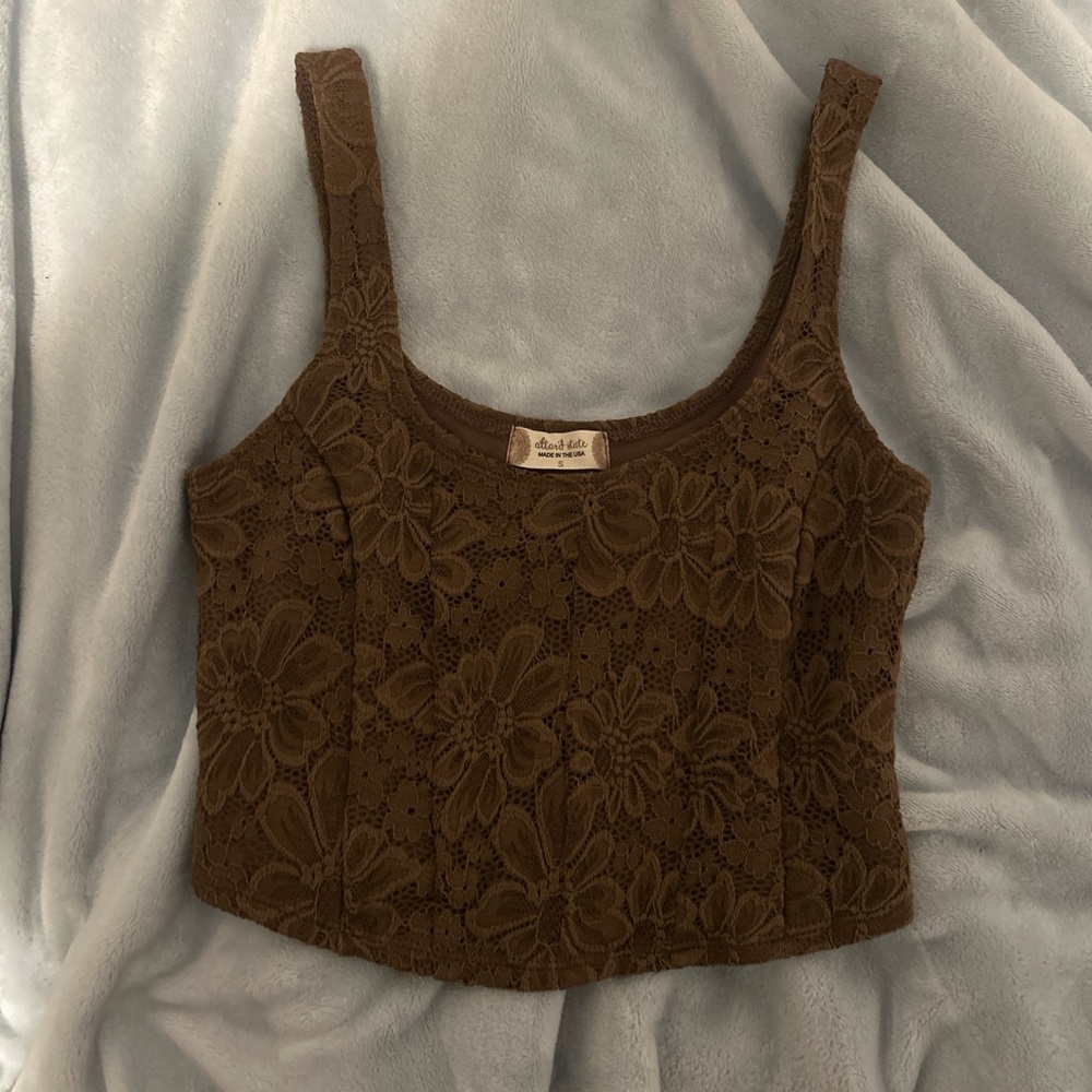 Brown floral altar'd state small corset top with lace worn once